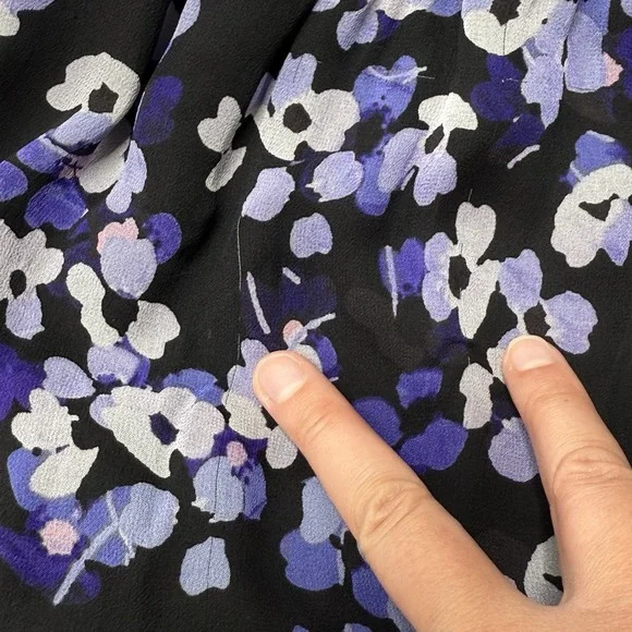 Kate Spade Purple Silk Mini Skirt Multi Floral Hydrangea Chiffon Tiered Black XS - Picture 12 of 13